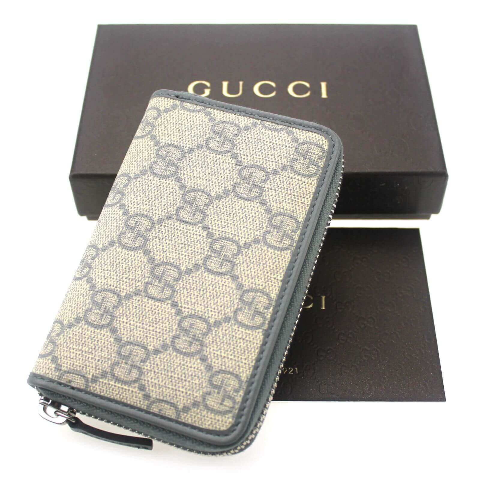 Gucci Supreme Monogram Card Holder Credit Case Dark Brown Wallet Beige  Italy NEW