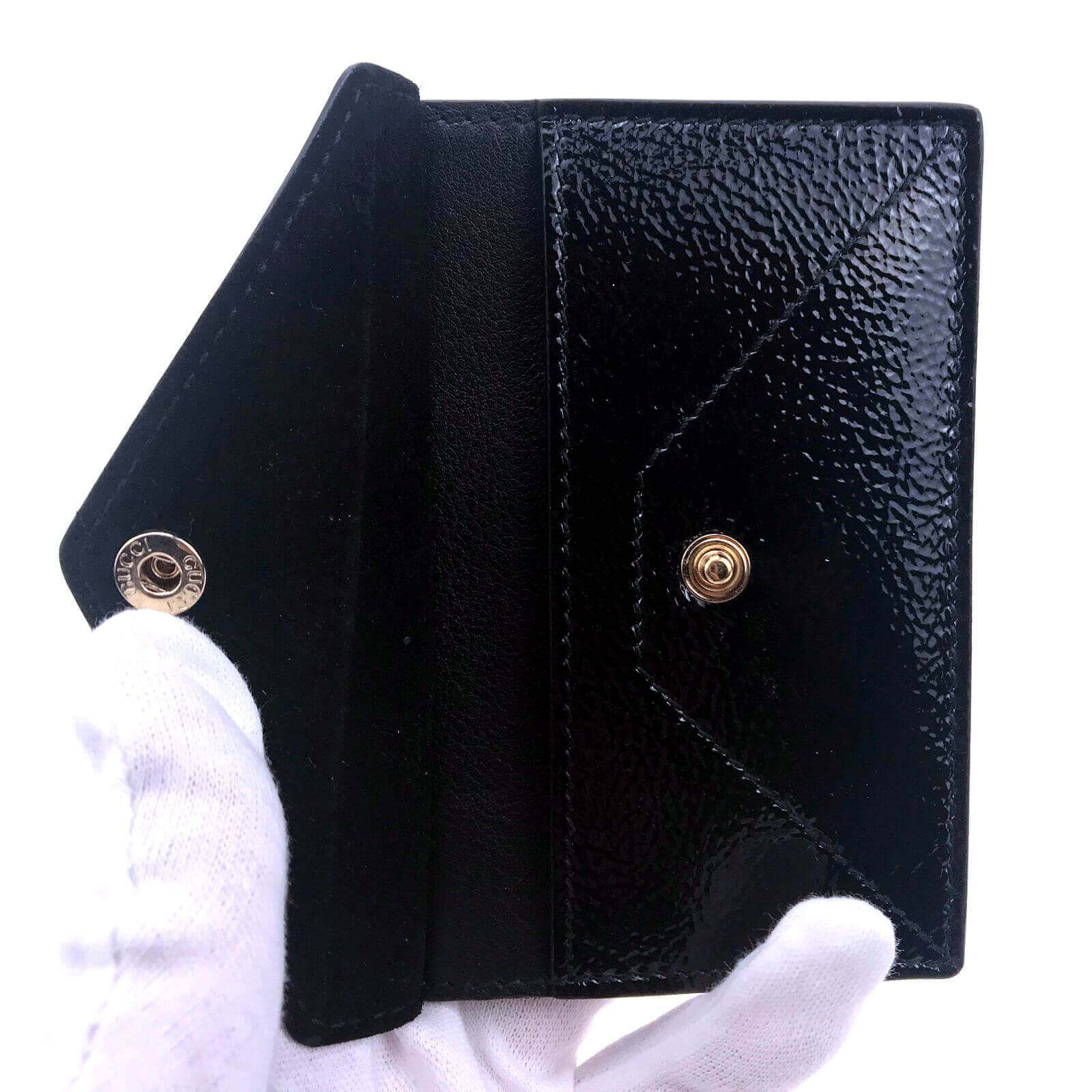 Gucci Card Case Sale | Textured Patent Envelope Black | BagBuyBuy