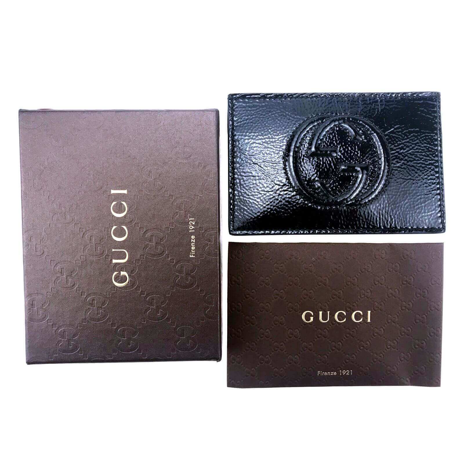 Gucci Card Case Sale | Textured Patent Envelope Black | BagBuyBuy