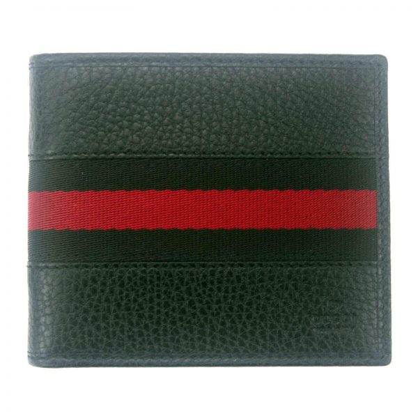 Authentic, New, and Unused Men’s Gucci Black Leather With Black Red Stripe Wallet 231845 front view