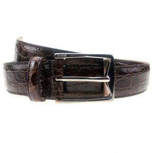 Authentic, New, and Unused Men’s Gucci Crocodile Leather Square Buckle Belt 100B Brown 223901 front view