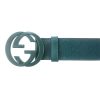 Authentic, New, and Unused Gucci Men’s Teal Imprime Interlocking G Buckle Belt 95B 223891 top view