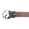 Authentic, New, and Unused Gucci Men’s Teal Imprime Interlocking G Buckle Belt 95B 223891 bottom view with serial number