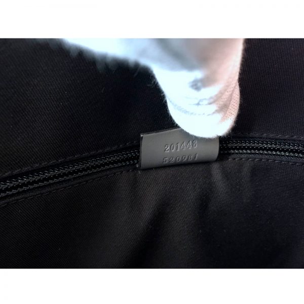 Authentic, New, and Unused Gucci Medium Diamanta Leather Shoulder Bag Grey 201448 interior serial number close-up