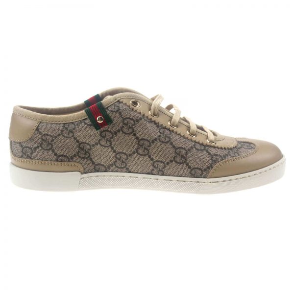 Authentic, New, and Unused Gucci Monogram GG Canvas Leather Sneakers EU35 US4-4.5 Brown 204283 front view