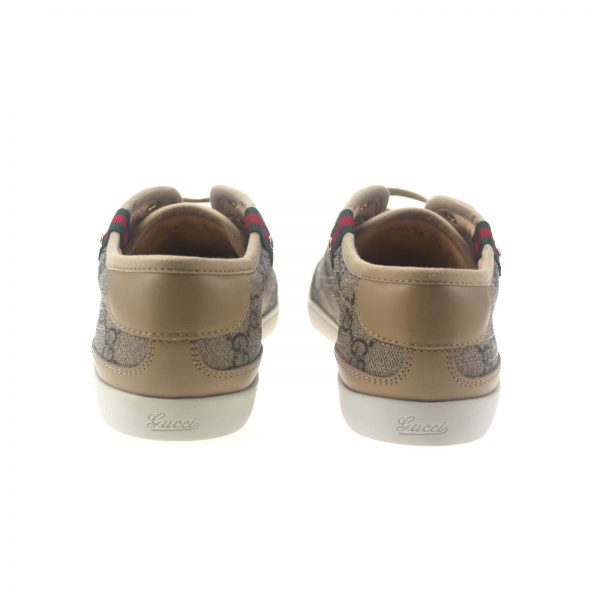Authentic, New, and Unused Gucci Monogram GG Canvas Leather Sneakers EU35 US4-4.5 Brown 204283 rear side view