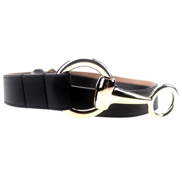 Authentic, New, and Unused Gucci Calfskin Round Buckle Horsebit Belt Black Size85 282349 front view