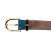 Authentic, New, and Unused Gucci Diamante Turquoise Blue Leather Belt 90B 354382 bottom view with serial number