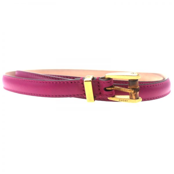 Authentic, New, and Unused Gucci Leather Bamboo Skinny Buckle Belt Fuchsia 100B 339065 front view