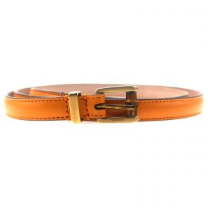Authentic, New, and Unused Gucci Leather Bamboo Skinny Buckle Belt Orange 90B 339065 front view