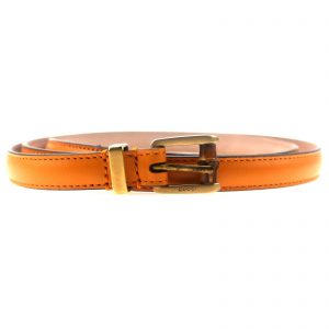 Authentic, New, and Unused Gucci Leather Bamboo Skinny Buckle Belt Orange 95B 339065 front view