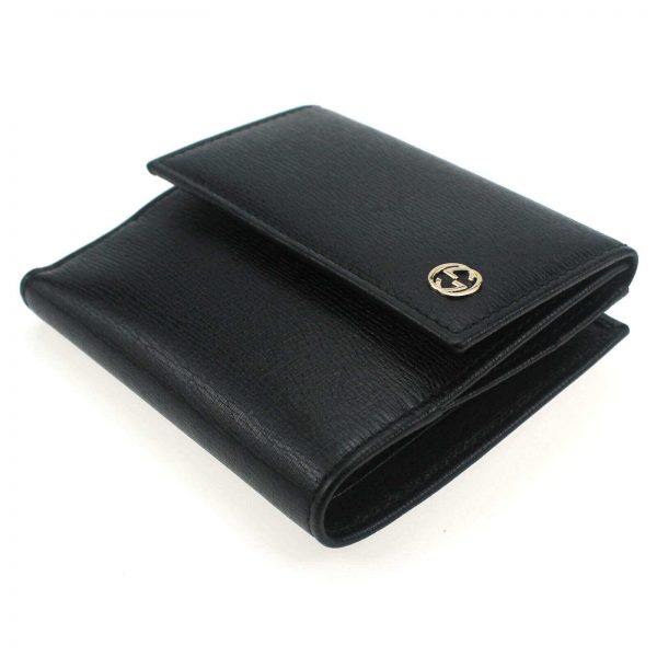 Authentic, New, Unused Gucci Calfskin French Flap Wallet Black 309704 right side view