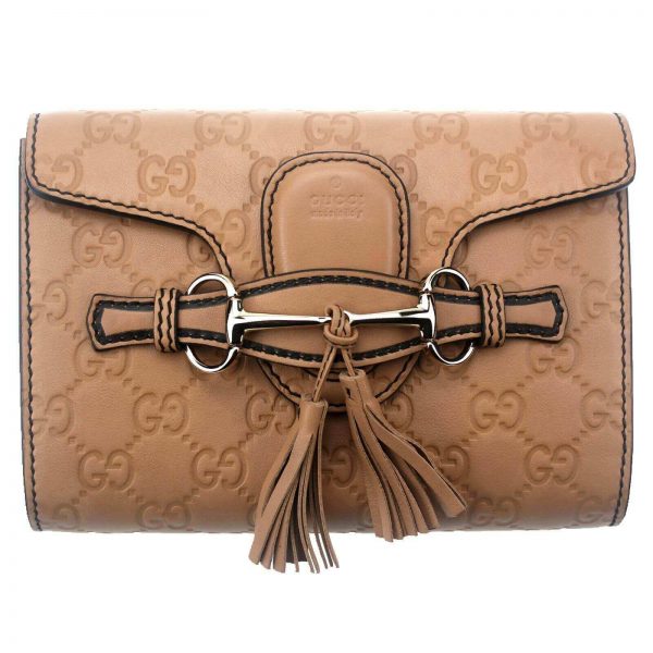 Authentic, New, and Unused Gucci Guccissima Mini Emily Shoulder Bag Beige 369622 front view
