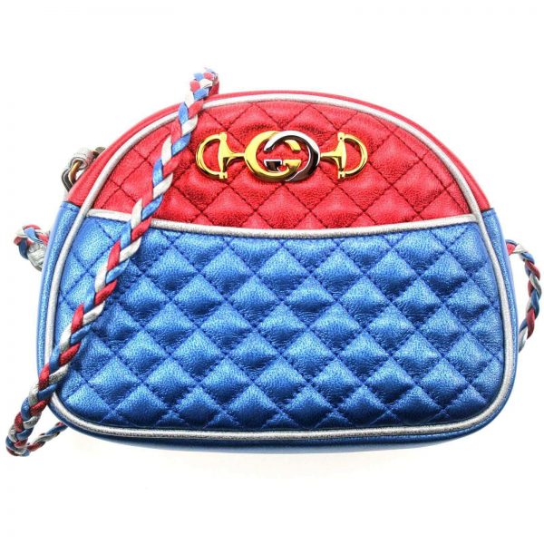 Authentic, New, and Unused Gucci Laminate Quilting Shoulder Bag Red Blue Silver Leather 534951 front view