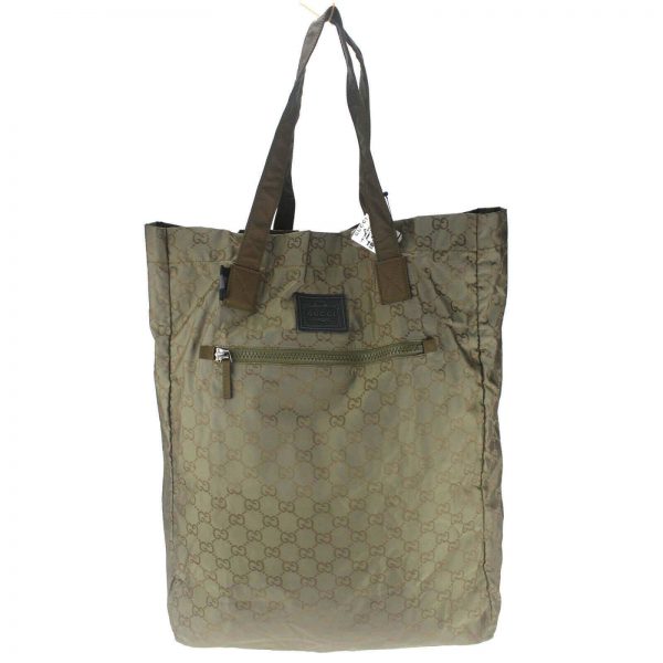 Authentic, New, Unused Gucci GG Nylon Viaggio Collection Tote Bag Green 308877 Front View
