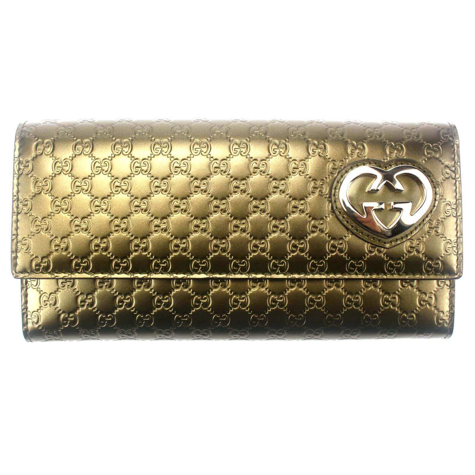 Gucci Wallet Sale | Leather GG Heart Plaque Olive Green | BagBuyBuy