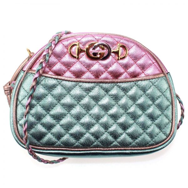 Authentic, New, and Unused Gucci Laminate Quilting Shoulder Bag Pink Green Leather 534951 front view