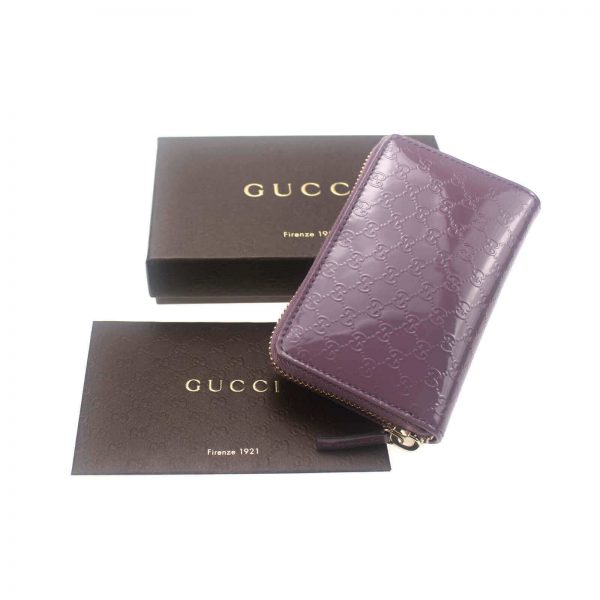 Authentic, New, and Unused Gucci Leather GG Guccissima Zip Around Card Coin Case Wallet Mauve 255452 top view