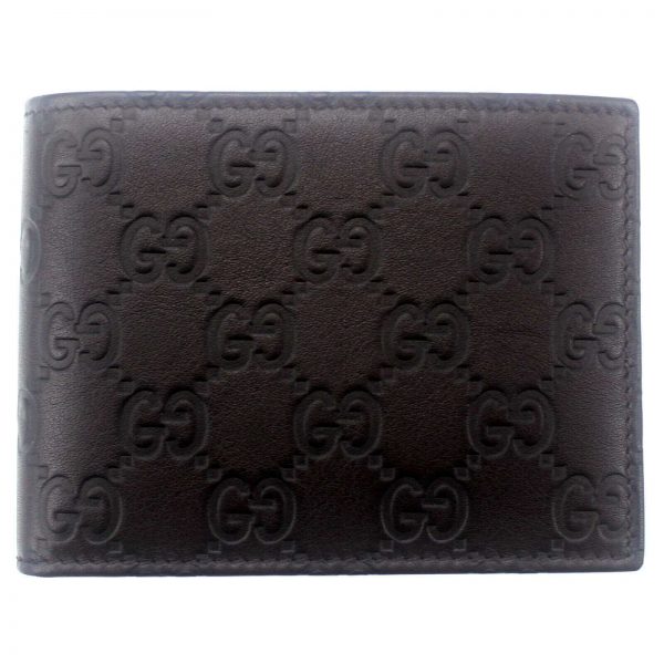 Authentic, New, and Unused Gucci Leather Guccissima Bifold Coin Pocket Wallet Black 143384 front view