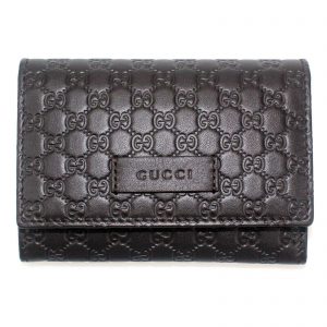 Authentic, New, and Unused Gucci Microguccissima Card Case Wallet Dark Brown 544030 front view