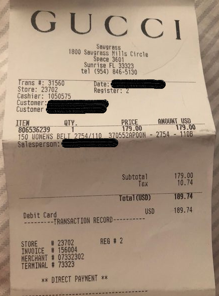 gucci order receipt